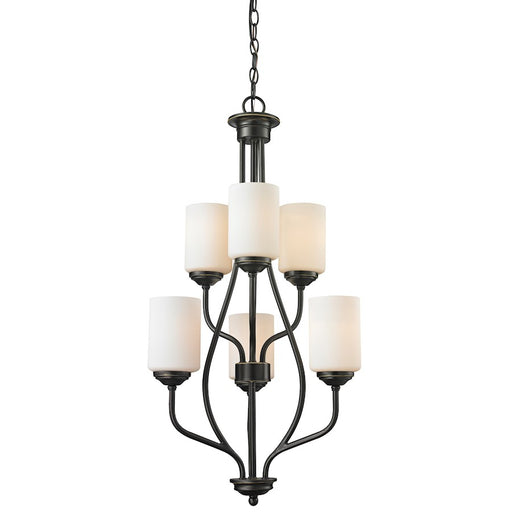 Z-Lite Cardinal 6 Light Chandelier, Olde Bronze, Matte Opal - 414-6