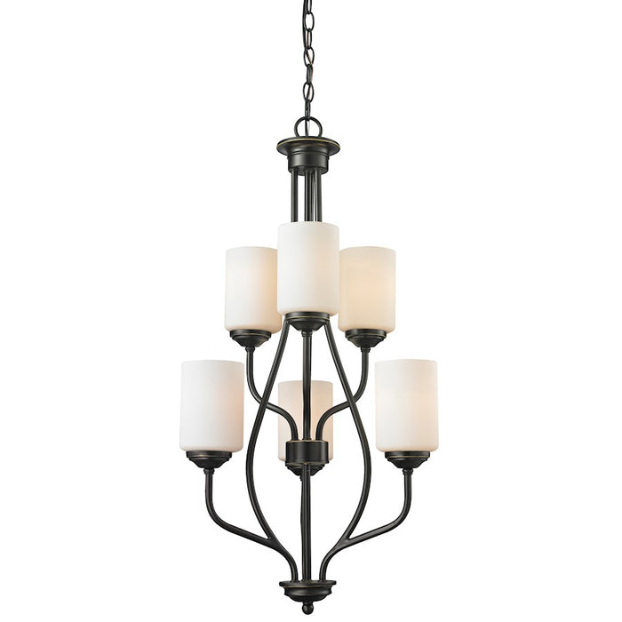 Z-Lite Cardinal 6 Light Chandelier, Olde Bronze, Matte Opal - 414-6