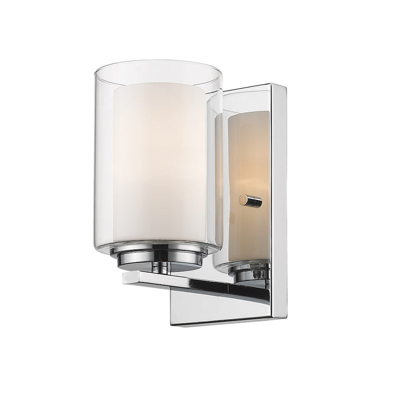 Z-Lite Willow 1 Light Wall Sconce, Chrome, Clear Out/Matte Opal In - 426-1S-CH