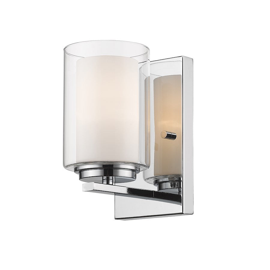 Z-Lite Willow 1 Light Wall Sconce, Chrome, Clear Out/Matte Opal In - 426-1S-CH