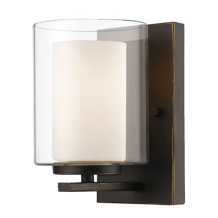 Z-Lite Willow 1 Light Wall Sconce, Olde Bronze, Clear Out/Matte Opal In - 426-1S-OB
