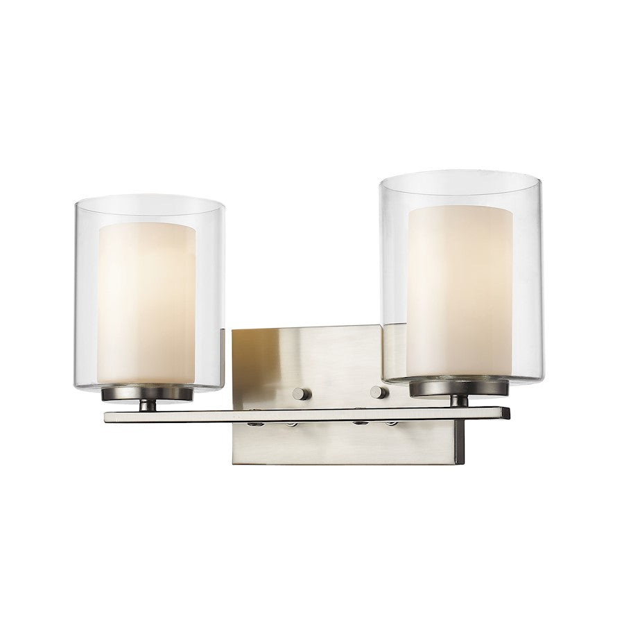 Z-Lite Willow 2 Light Vanity Light, Brushed Nickel, Clear Out/Opal In - 426-2V-BN