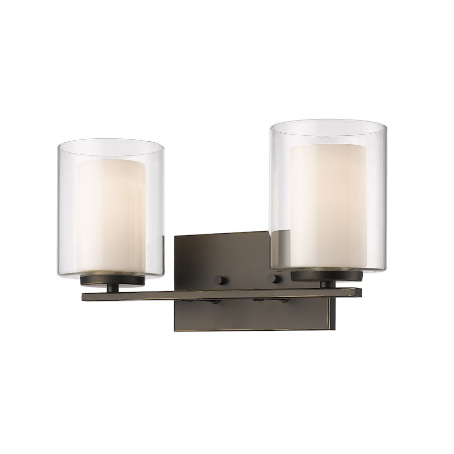 Z-Lite Willow 2 Light Vanity Light, Olde Bronze, Clear Out/Opal In - 426-2V-OB