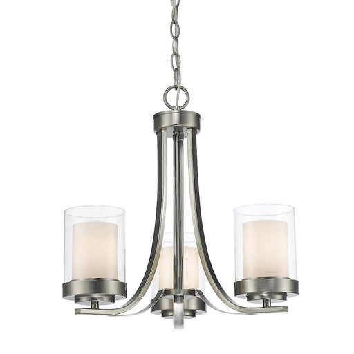 Z-Lite Willow 3 Light Chandelier, Brushed Nickel, Clear Out/Opal In - 426-3C-BN