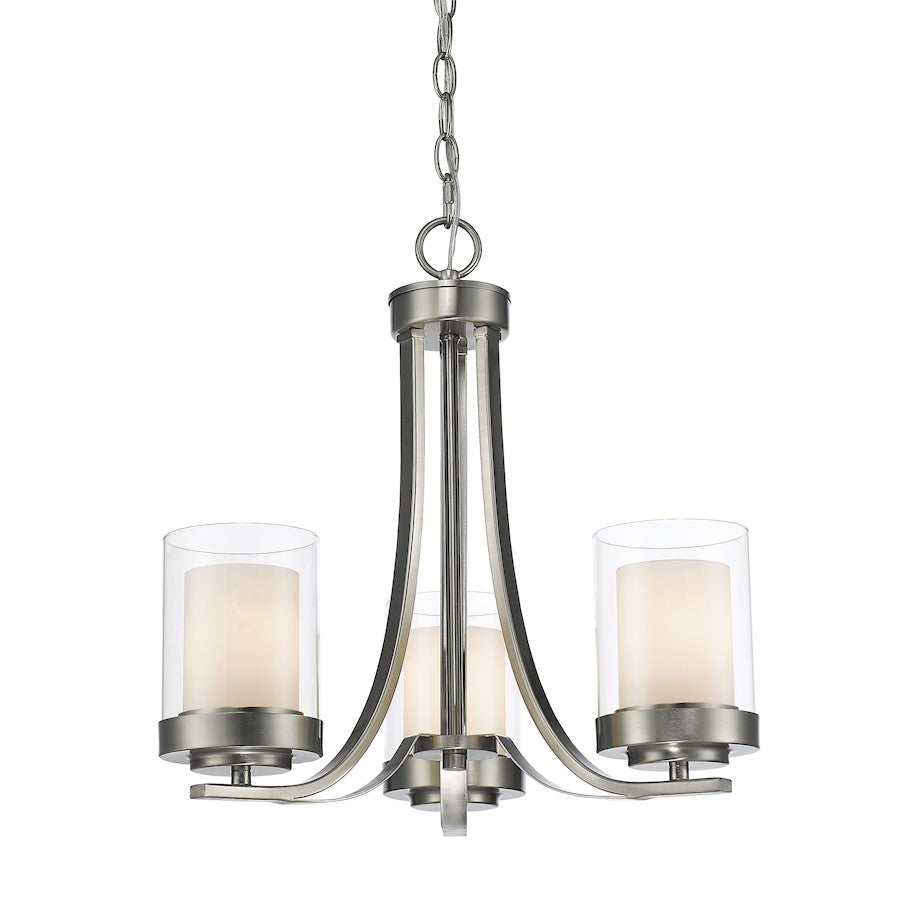 Z-Lite Willow 3 Light Chandelier, Brushed Nickel, Clear Out/Opal In - 426-3C-BN