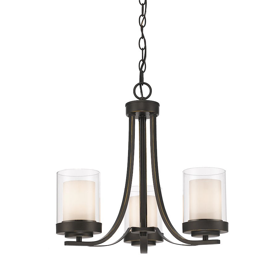 Z-Lite Willow 3 Light Chandelier, Olde Bronze, Clear Out/Matte Opal In - 426-3C-OB