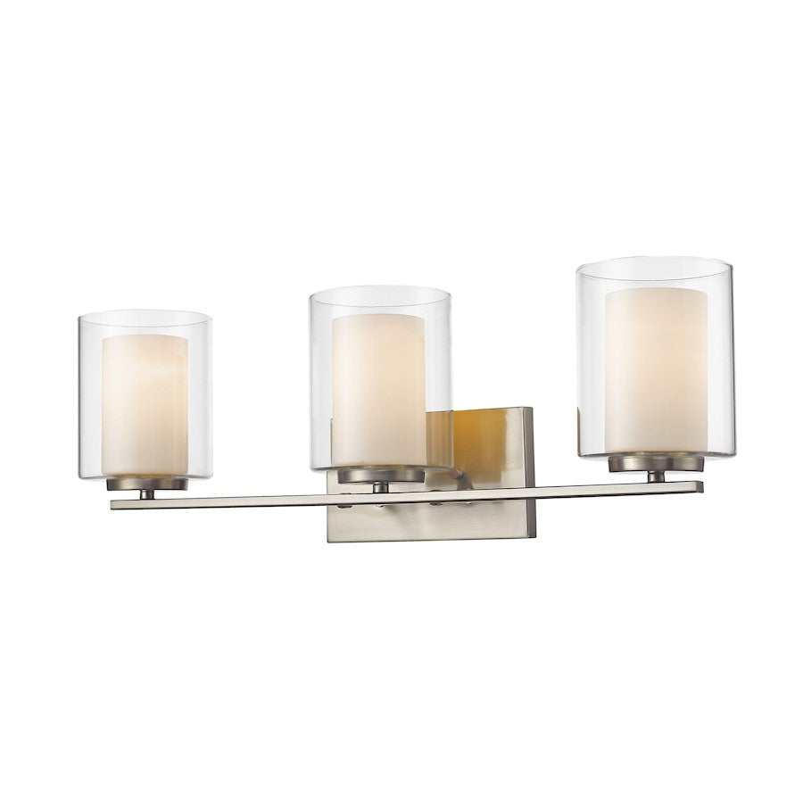 Z-Lite Willow 3 Light Vanity Light, Brushed Nickel, Clear Out/Opal In - 426-3V-BN