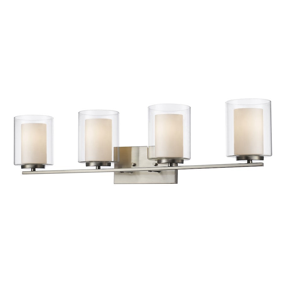 Z-Lite Willow 4 Light Vanity Light, Brushed Nickel, Clear Out/Opal In - 426-4V-BN