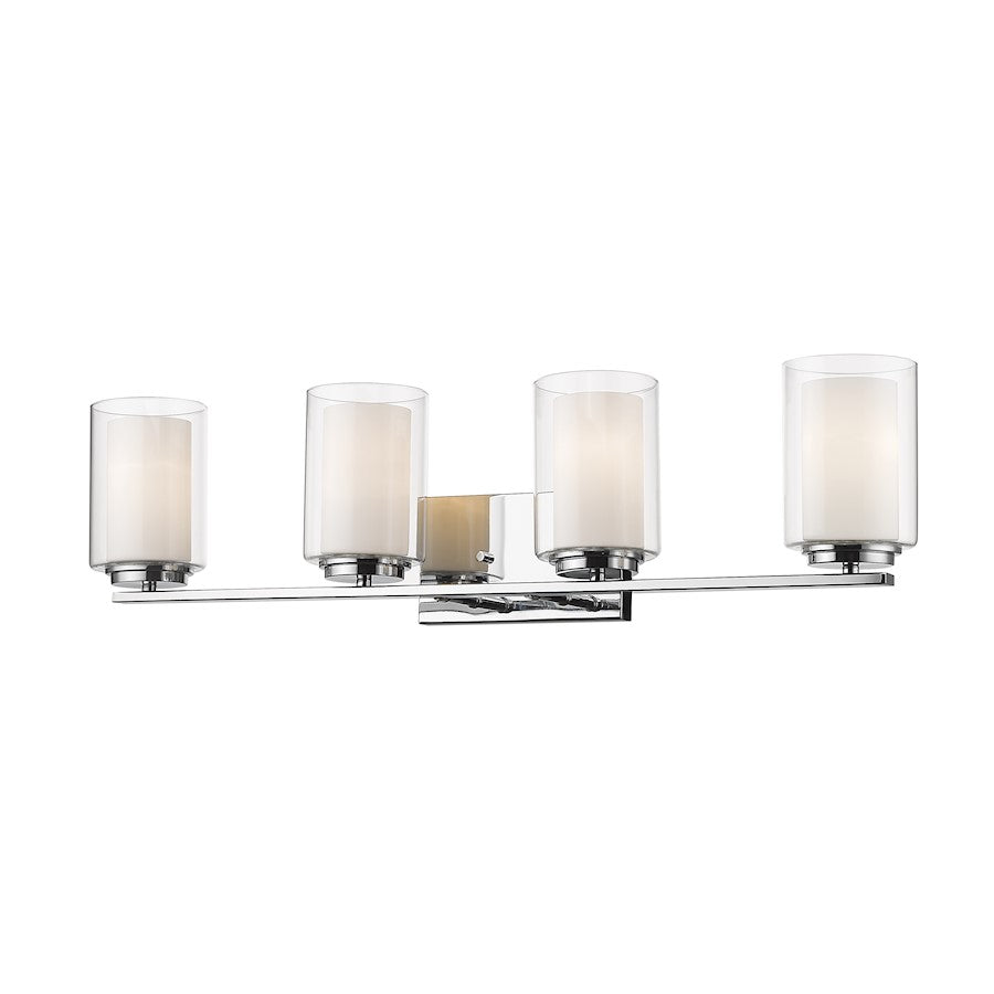 Z-Lite Willow 4 Light Vanity Light, Chrome, Clear Out/Matte Opal In - 426-4V-CH
