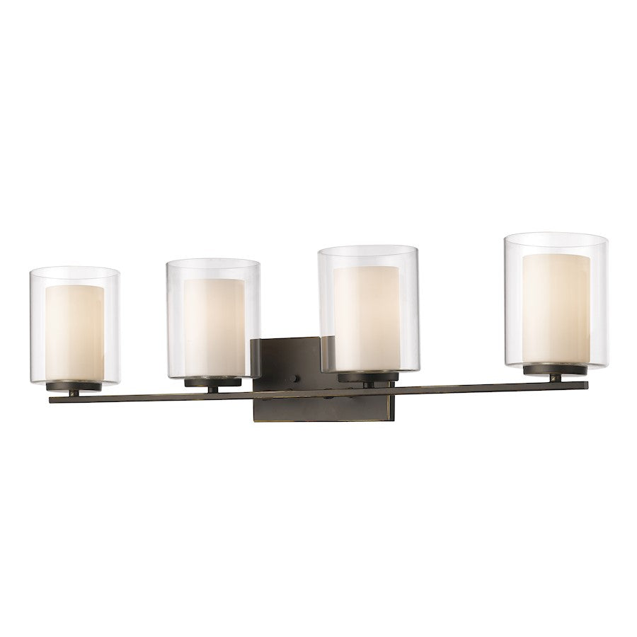Z-Lite Willow 4 Light Vanity Light, Olde Bronze, Clear Out/Opal In - 426-4V-OB