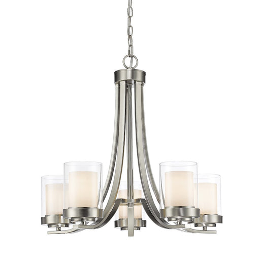 Z-Lite Willow 5 Light Chandelier, Brushed Nickel, Clear Out/Opal In - 426-5-BN