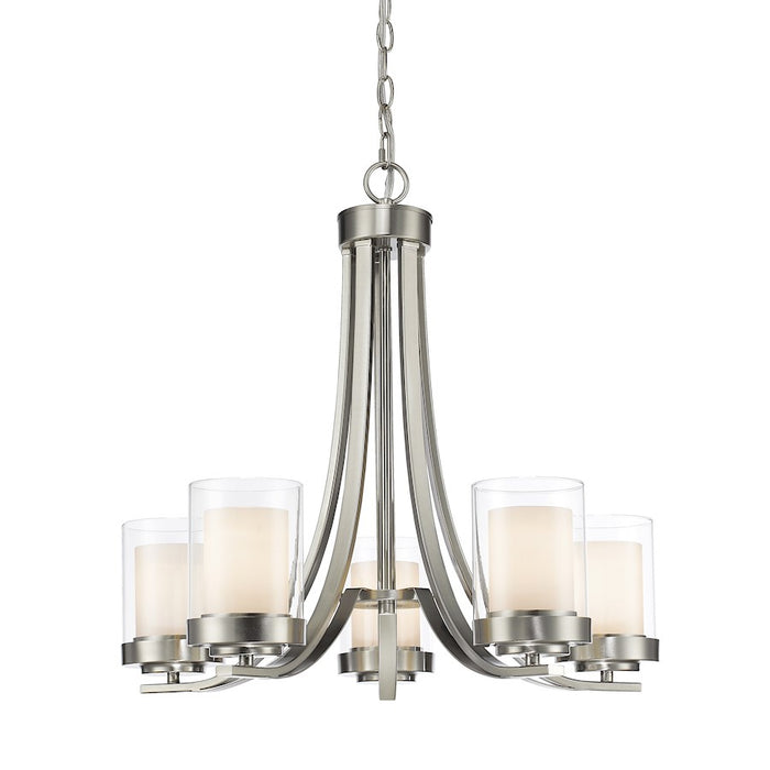 Z-Lite Willow 5 Light Chandelier, Brushed Nickel, Clear Out/Opal In - 426-5-BN