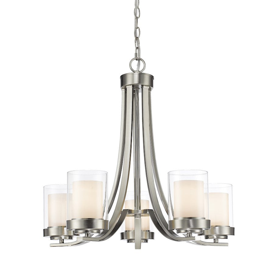 Z-Lite Willow 5 Light Chandelier, Brushed Nickel, Clear Out/Opal In - 426-5-BN