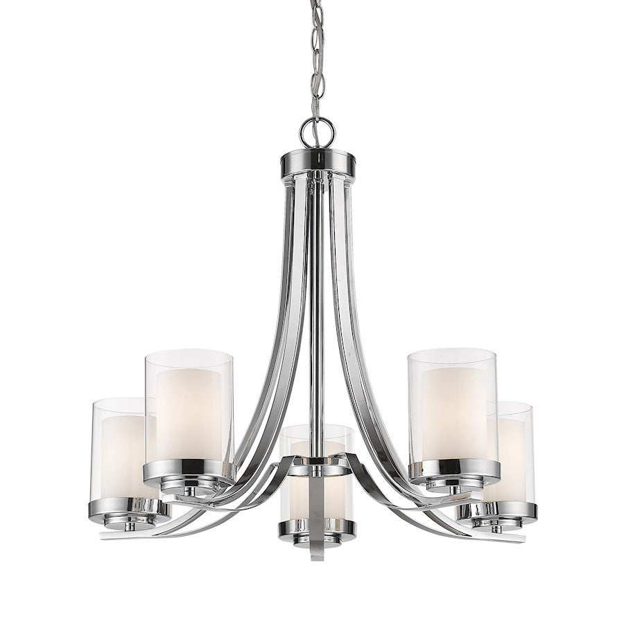Z-Lite Willow 5 Light Chandelier, Chrome, Clear Out/Matte Opal In - 426-5-CH