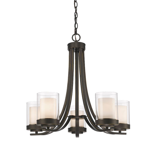 Z-Lite Willow 5 Light Chandelier, Olde Bronze, Clear Out/Matte Opal In - 426-5-OB
