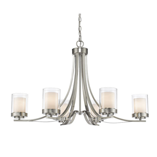 Z-Lite Willow 6 Light Chandelier, Brushed Nickel, Clear Out/Opal In - 426-6-BN