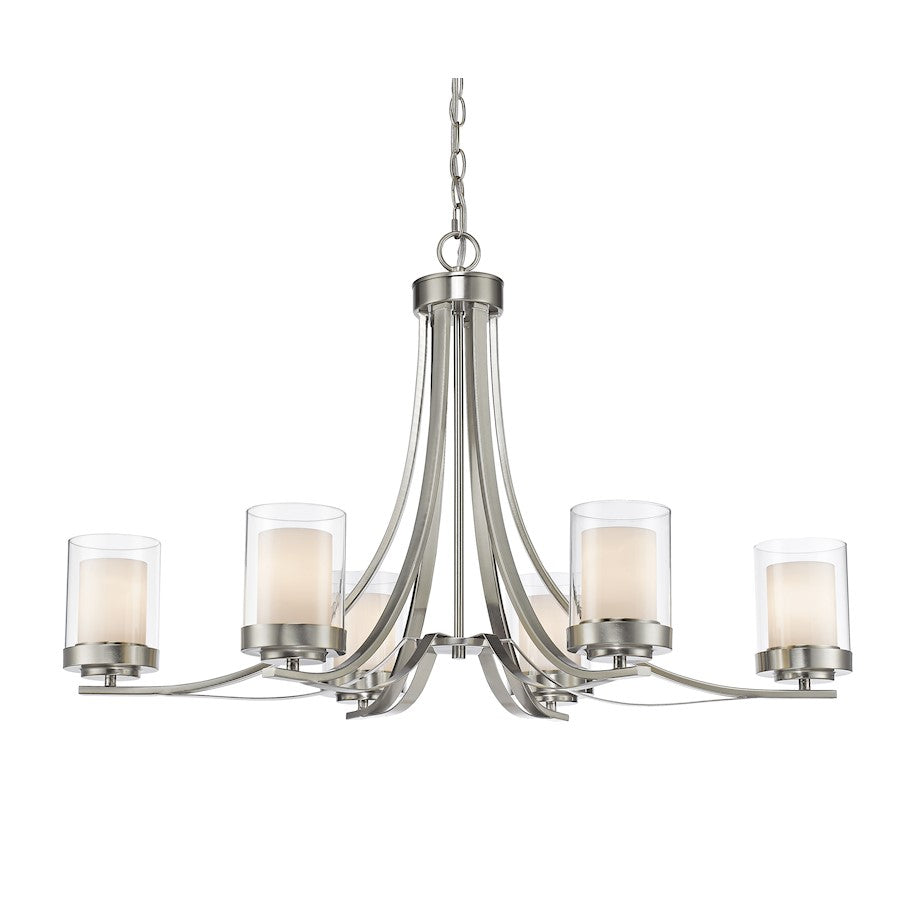 Z-Lite Willow 6 Light Chandelier, Brushed Nickel, Clear Out/Opal In - 426-6-BN