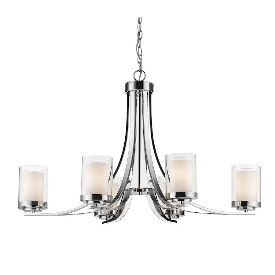 Z-Lite Willow 6 Light Chandelier, Chrome, Clear Out/Matte Opal In - 426-6-CH