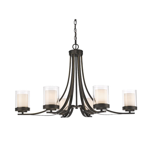 Z-Lite Willow 6 Light Chandelier, Olde Bronze, Clear Out/Matte Opal In - 426-6-OB