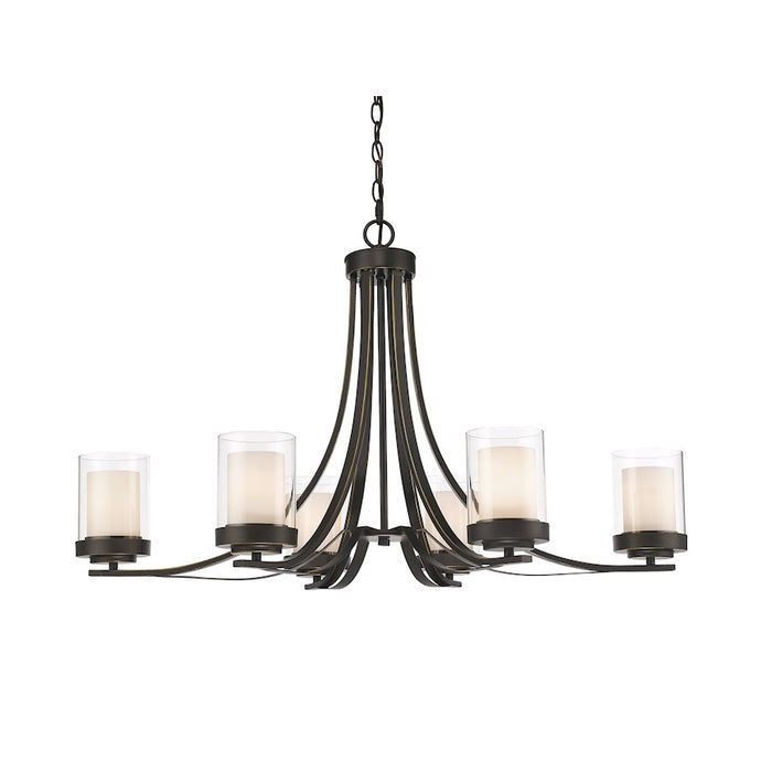 Z-Lite Willow 6 Light Chandelier, Olde Bronze, Clear Out/Matte Opal In - 426-6-OB