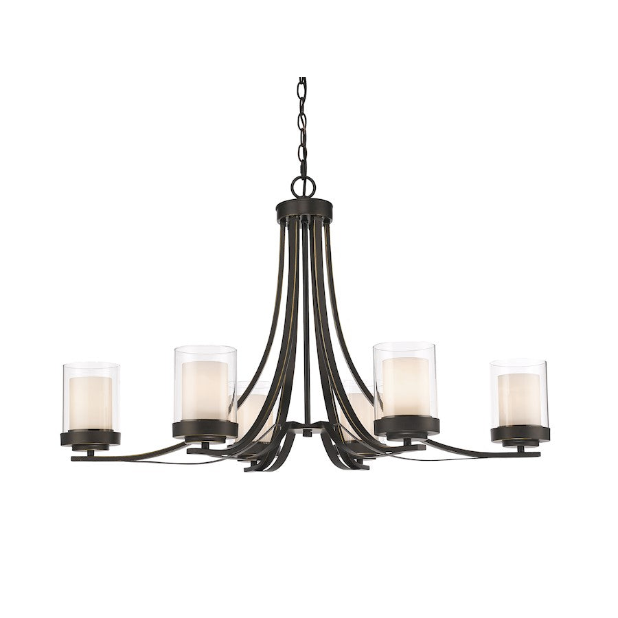 Z-Lite Willow 6 Light Chandelier, Olde Bronze, Clear Out/Matte Opal In - 426-6-OB