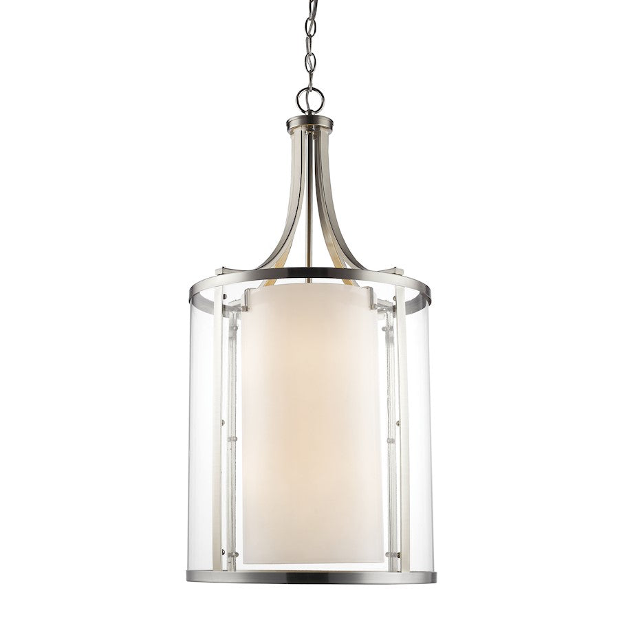 Z-Lite Willow 8 Light Pendant, Brushed Nickel, Clear Out/Matte Opal In - 426-8-BN