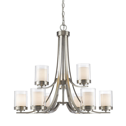 Z-Lite Willow 9 Light Chandelier, Brushed Nickel, Clear Matte Opal - 426-9-BN