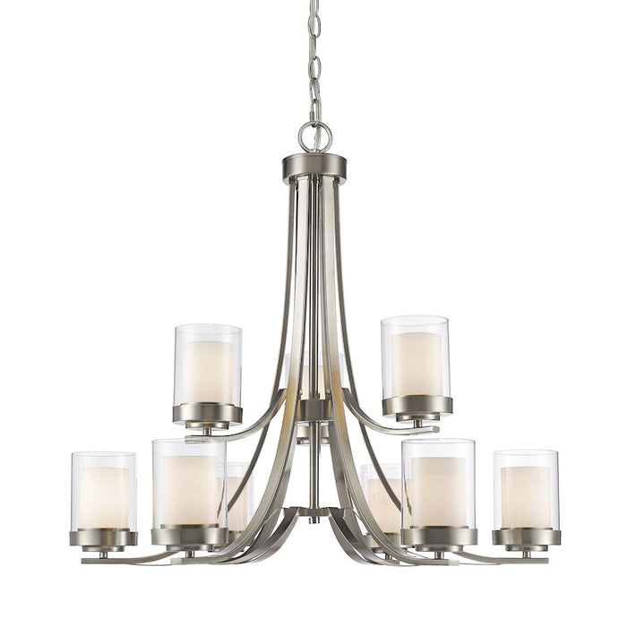 Z-Lite Willow 9 Light Chandelier, Brushed Nickel, Clear Matte Opal - 426-9-BN