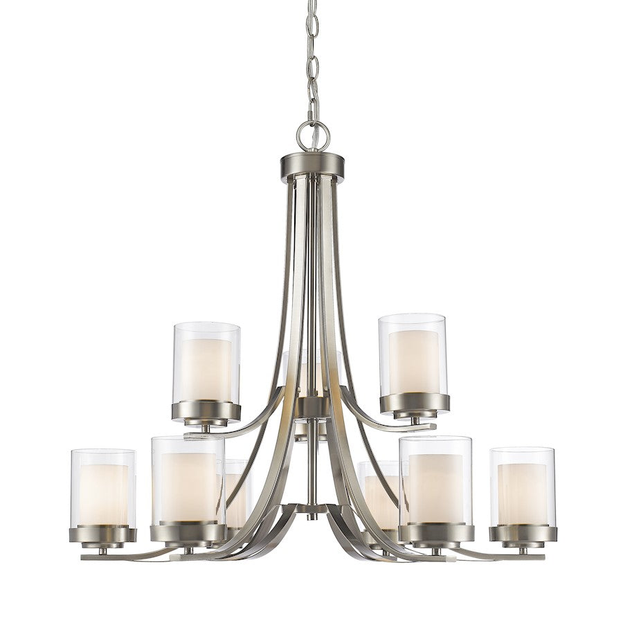 Z-Lite Willow 9 Light Chandelier, Brushed Nickel, Clear Matte Opal - 426-9-BN
