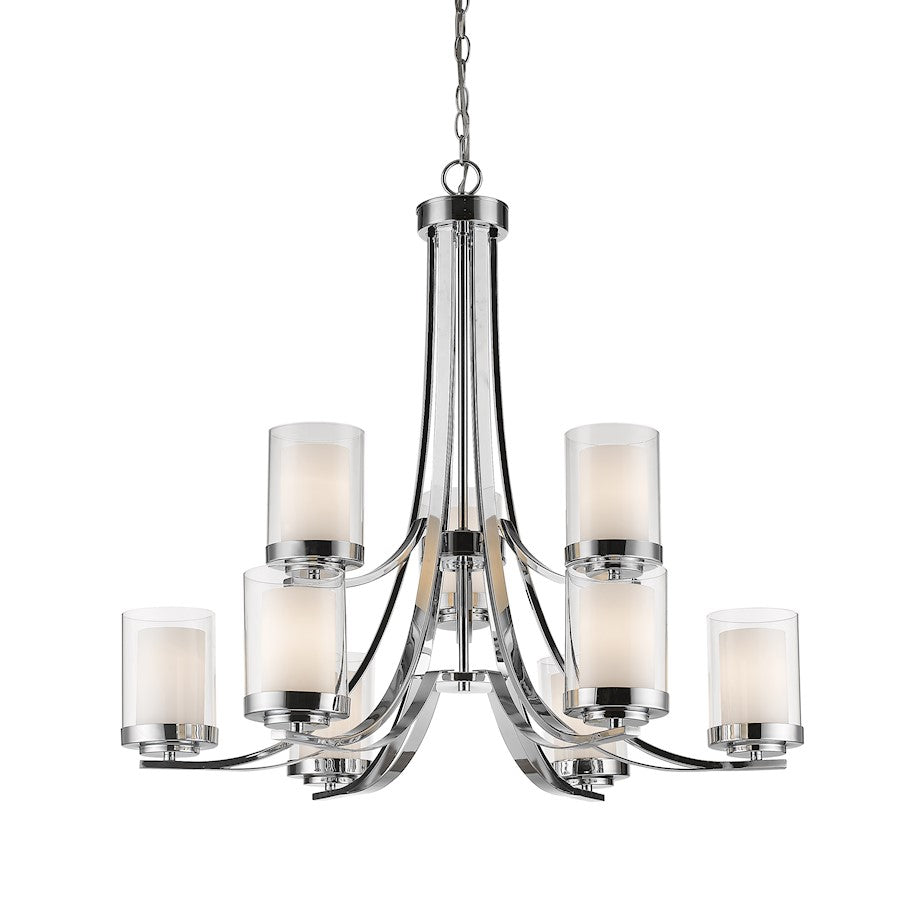 Z-Lite Willow 9 Light Chandelier, Chrome, Clear Out/Matte Opal In - 426-9-CH