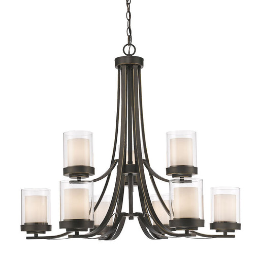 Z-Lite Willow 9 Light Chandelier, Olde Bronze, Clear Out/Matte Opal In - 426-9-OB