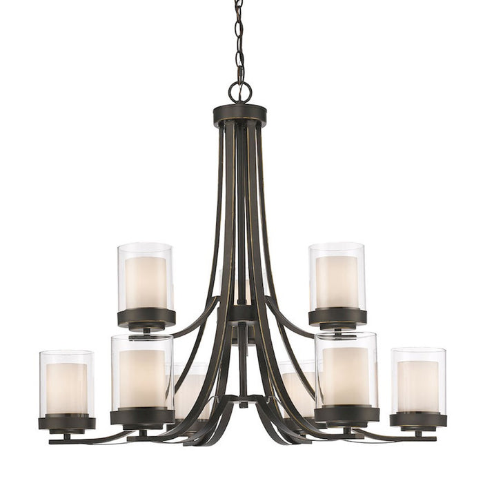 Z-Lite Willow 9 Light Chandelier, Olde Bronze, Clear Out/Matte Opal In - 426-9-OB