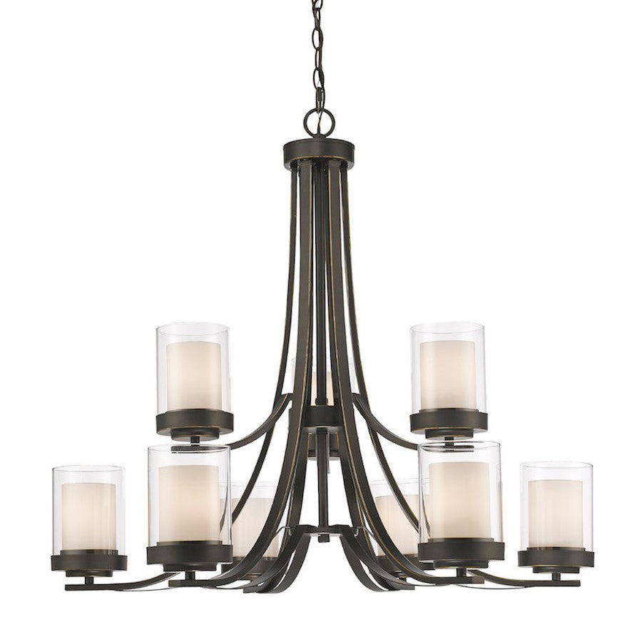 Z-Lite Willow 9 Light Chandelier, Olde Bronze, Clear Out/Matte Opal In - 426-9-OB