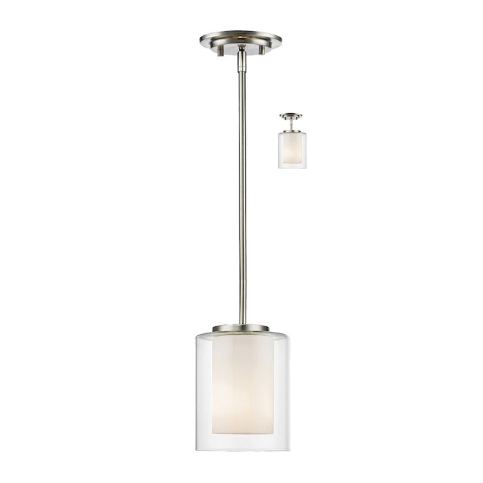 Z-Lite Willow 1 Light Mini Pendant, Brushed Nickel, Clear Out/Opal In - 426MP-BN