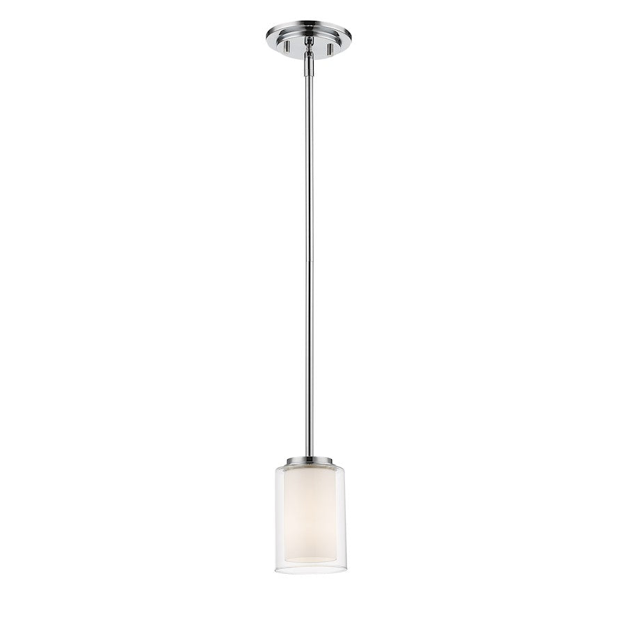 Z-Lite Willow 1 Light Mini Pendant, Chrome, Clear Out/Matte Opal In - 426MP-CH