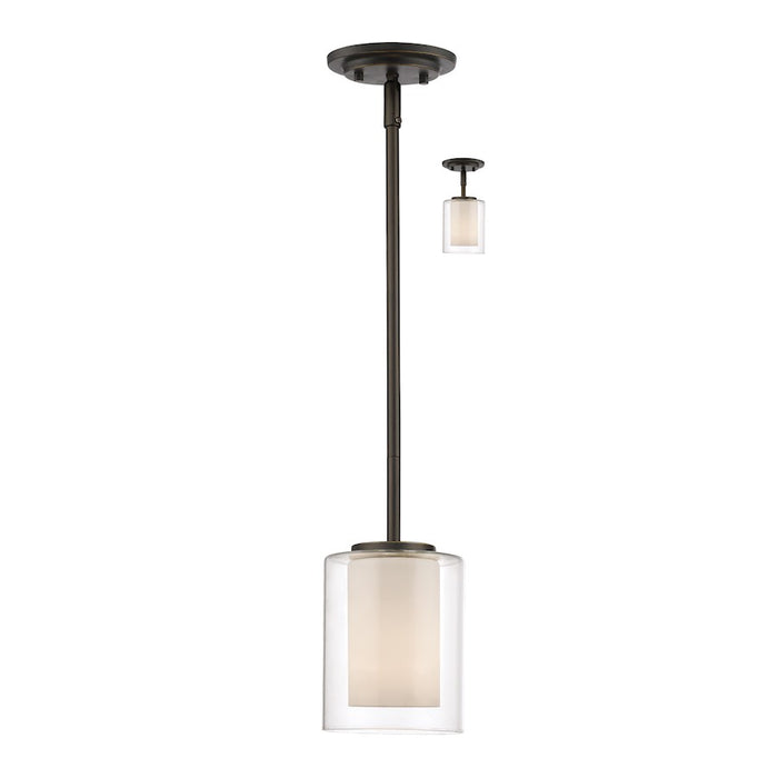 Z-Lite Willow 1 Light Mini Pendant, Olde Bronze, Clear Out/Matte Opal In - 426MP-OB