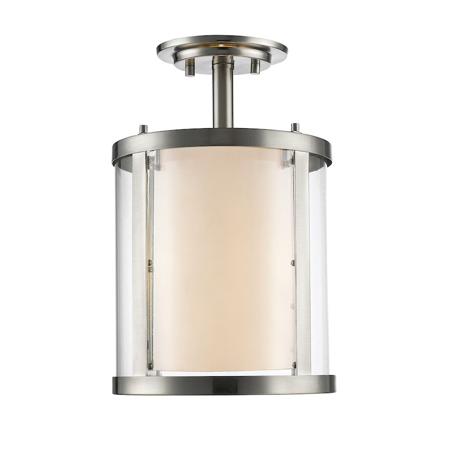 Z-Lite Willow 3 Light Semi-Flush Mount, Nickel, Clear Out/Opal In - 426SF-BN
