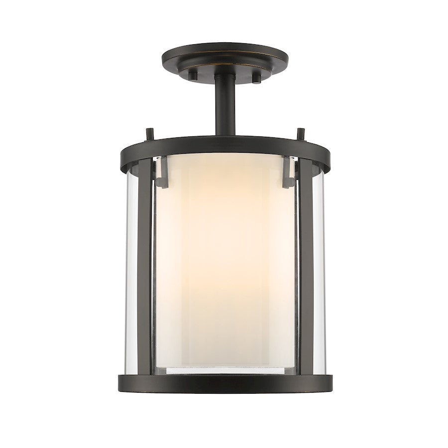 Z-Lite Willow 3 Light Semi-Flush Mount, Olde Bronze, Clear Out/Opal In - 426SF-OB