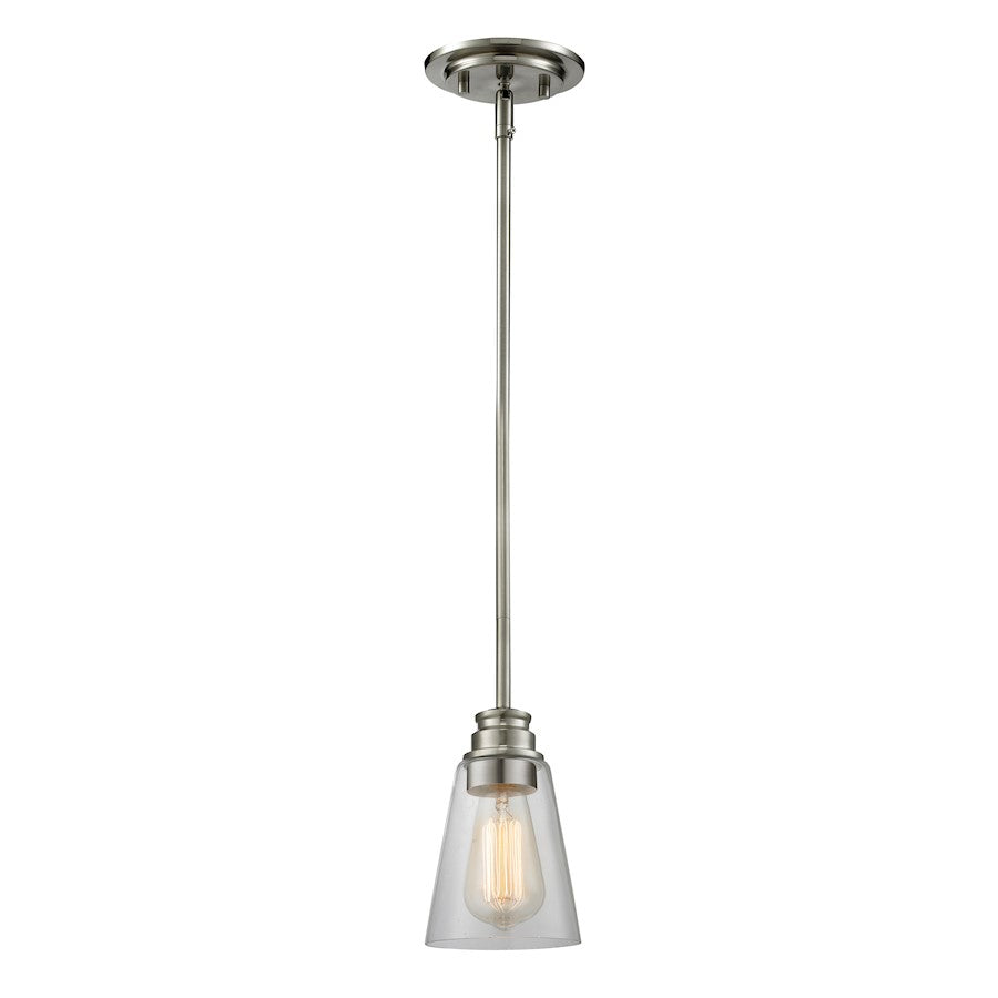 Z-Lite Annora 1 Light Mini Pendant, 5.5x54.88", Brushed Nickel, Clear - 428MP-BN