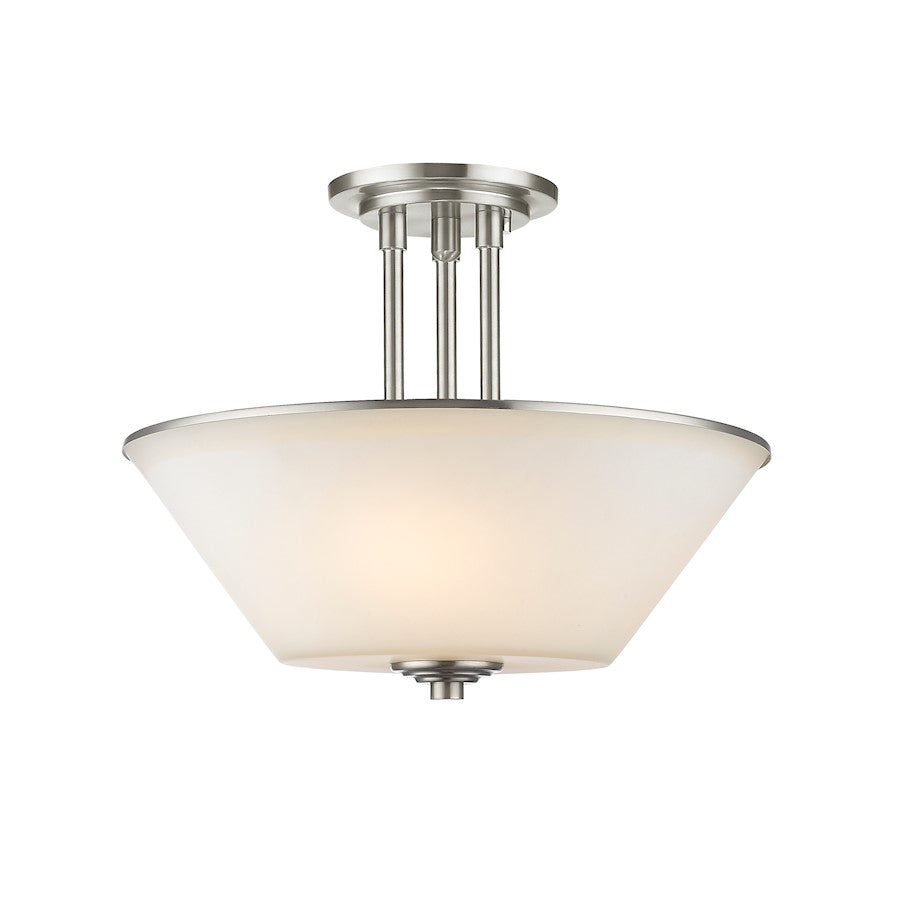 Z-Lite Jarra 3 Light Semi Flush Mount, Brushed Nickel, Matte Opal - 432SF-BN