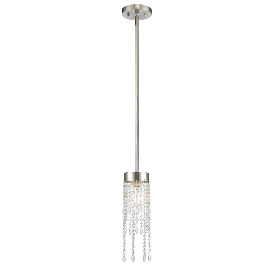 Z-Lite Siena 1 Light Mini Pendant, Brushed Nickel, Clear - 433MP-BN