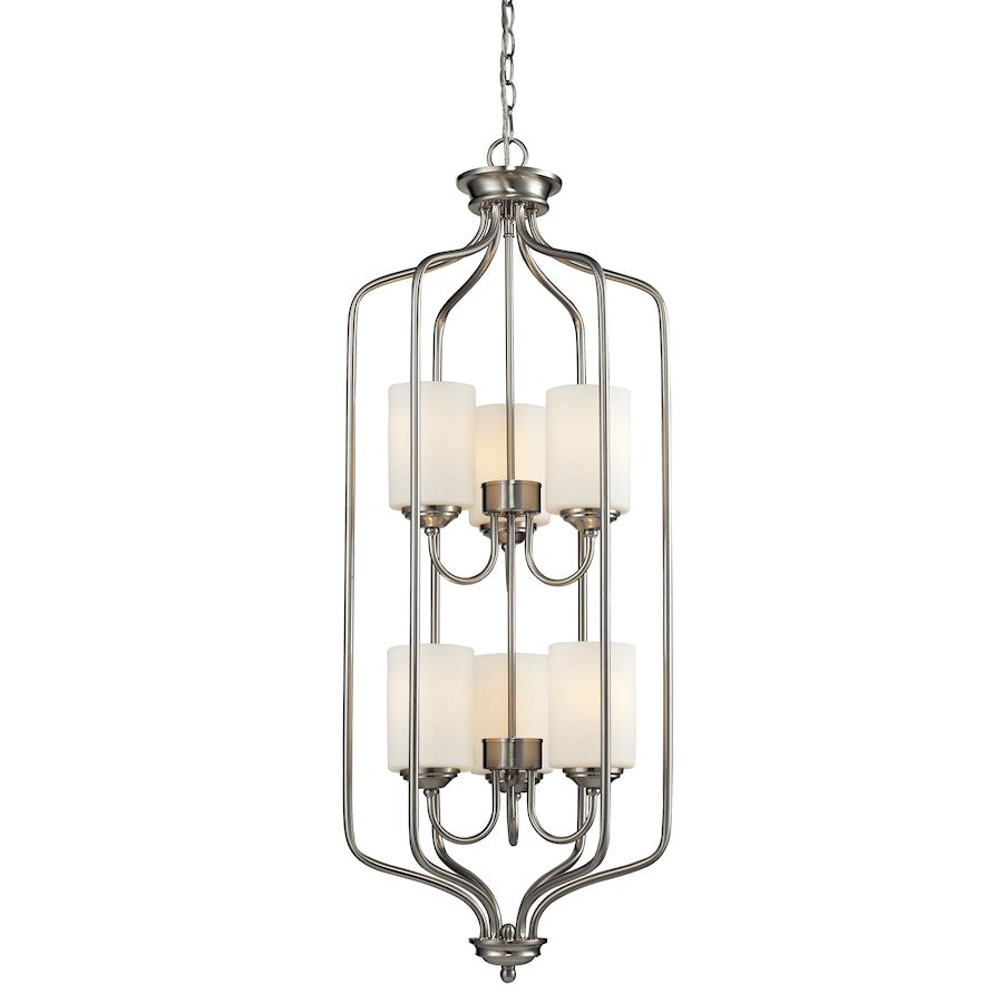 Z-Lite Cardinal 6 Light Pendant, Brushed Nickel, Matte Opal - 434-40-BN