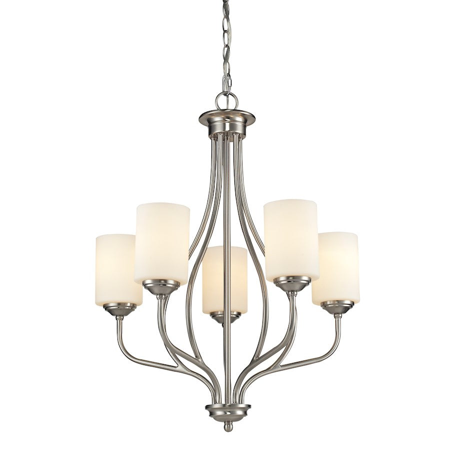 Z-Lite Cardinal 5 Light Chandelier, Brushed Nickel, Matte Opal - 434-5-BN