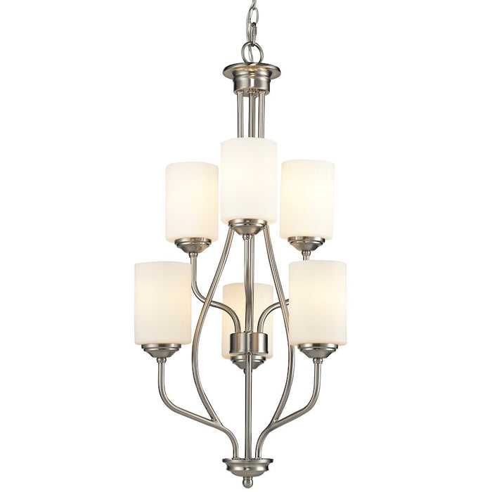 Z-Lite Cardinal 6 Light Chandelier, Brushed Nickel, Matte Opal - 434-6-BN