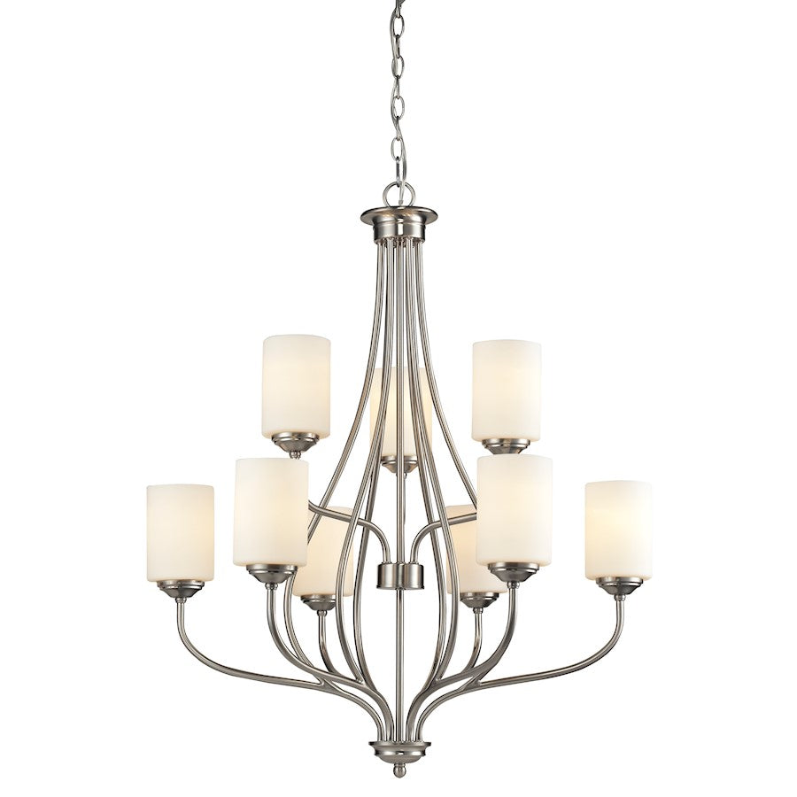 Z-Lite Cardinal 9 Light Chandelier, Brushed Nickel, Matte Opal - 434-9-BN