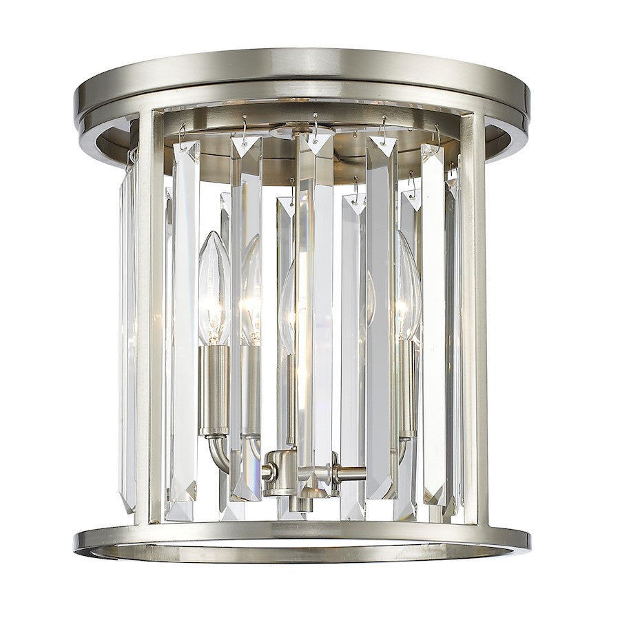 Z-Lite Monarch 3 Light Flush Mount, 12x12x11.88", Brushed Nickel, Clear - 439F12-BN