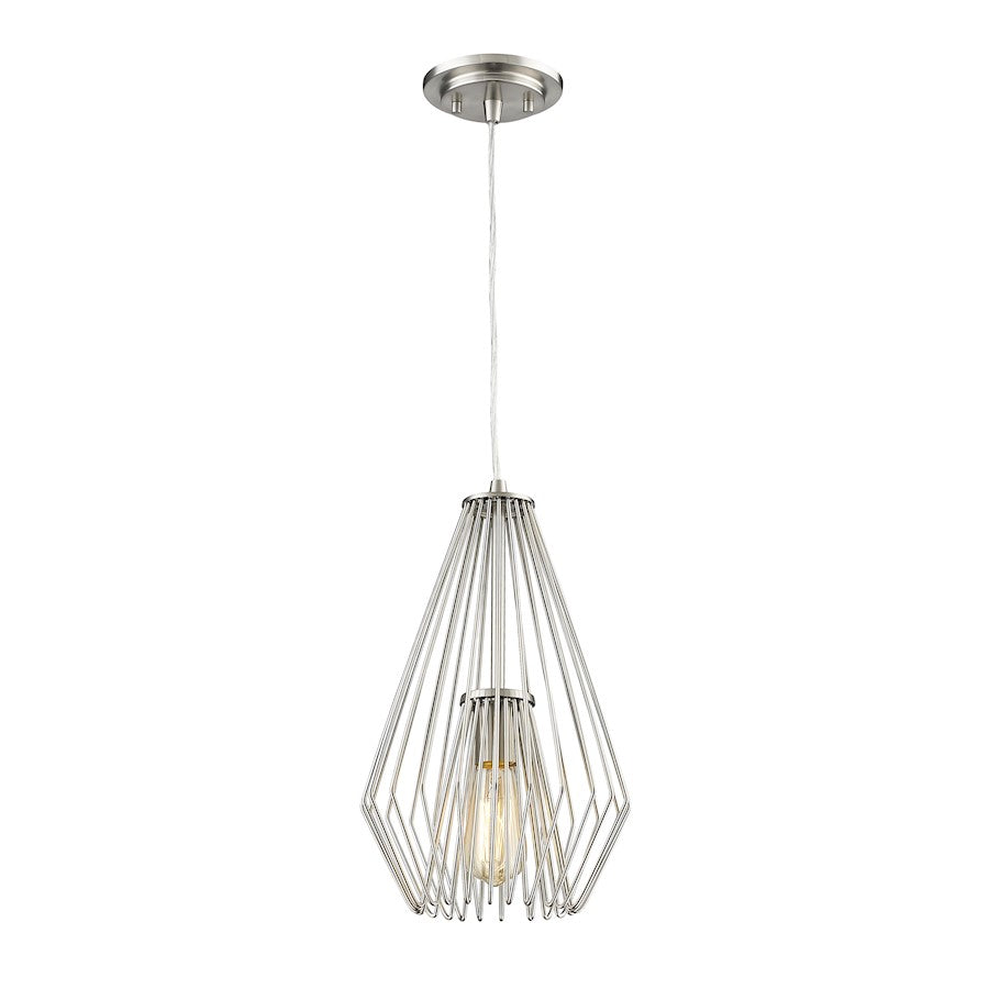Z-Lite Quintus 1 Light Mini Pendant, 9.25x9.25x15.75", Nickel, Nickel - 442MP-BN