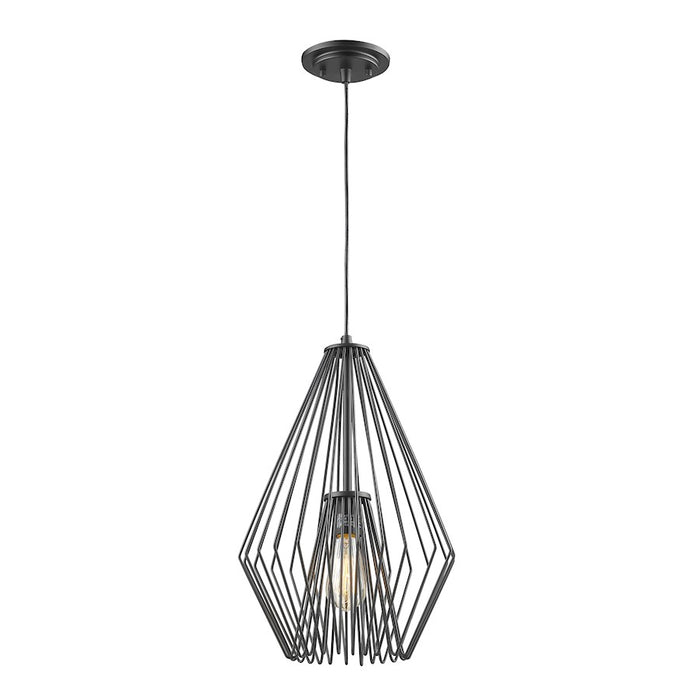 Z-Lite Quintus 1 Light Mini Pendant, 12.25x12.25x18.5", Black, Black - 442MP12-MB