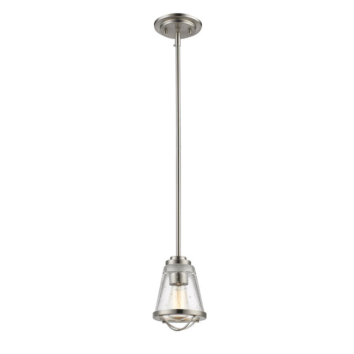 Z-Lite Mariner 1 Light Mini Pendant, Brushed Nickel, Clear Seedy - 444MP-BN