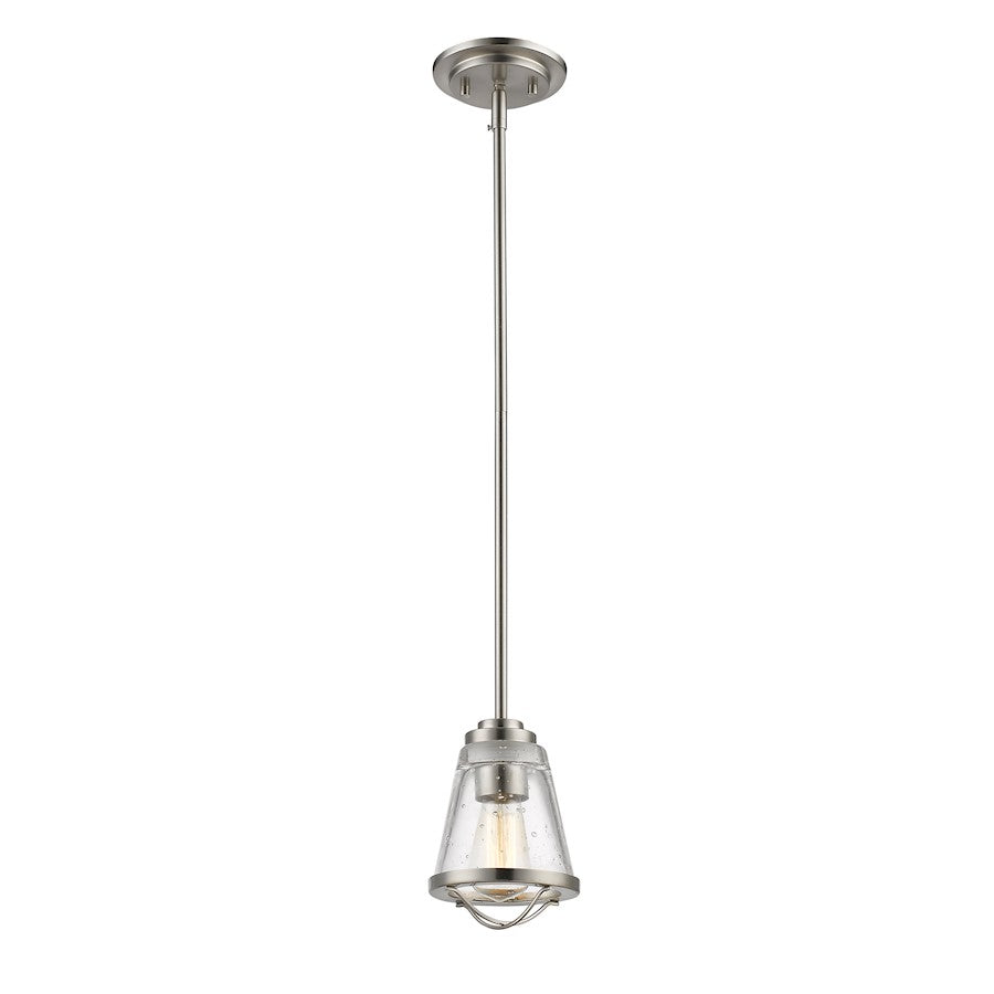 Z-Lite Mariner 1 Light Mini Pendant, Brushed Nickel, Clear Seedy - 444MP-BN